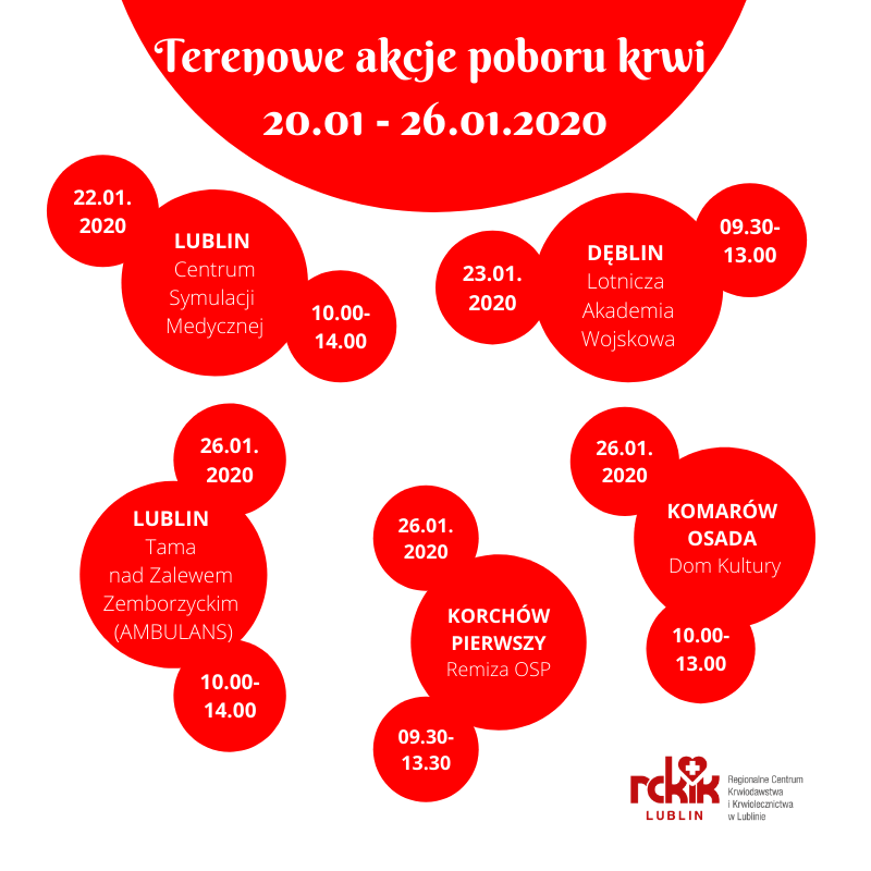 RCKiK Lublin- zaproszenie do udziału w terenowych akcjach poboru krwi