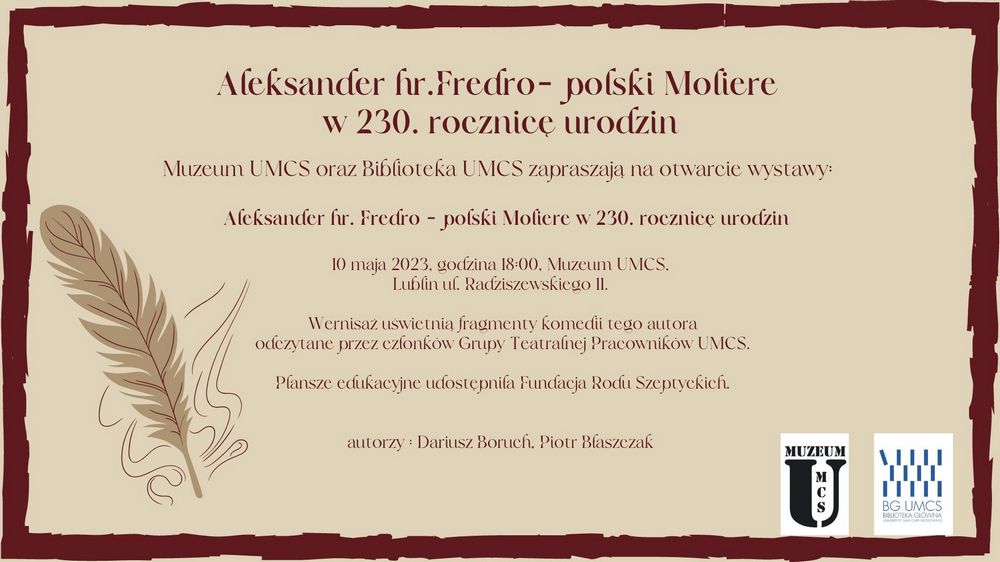 Wystawa „Aleksander hr. Fredro – polski Molière. W 230. rocznicę urodzin” w Muzeum UMCS