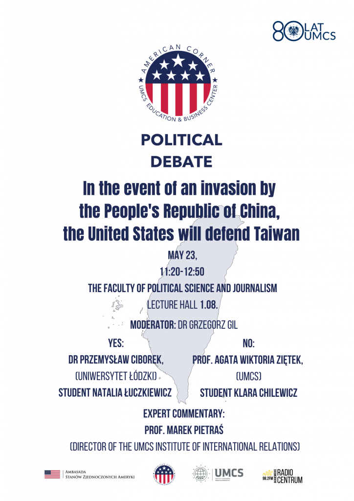 Debata American Corner UMCS o Tajwanie – zaproszenie